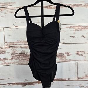 NWT NIPTUCK Joanne Lambda Textured One-Piece Swimsuit Black Size 4